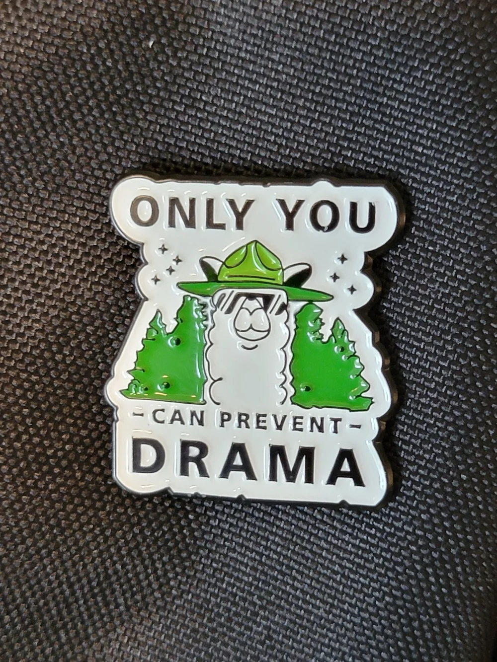 Llama Pin, Only You Can Prevent Drama Enamel Pin - Green & White